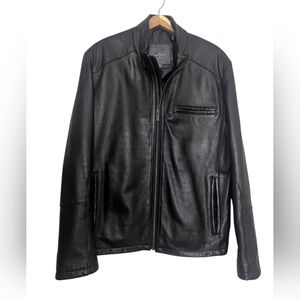 COLE HAAN Men's Genuine Lambskin Leather Jacket Black XL